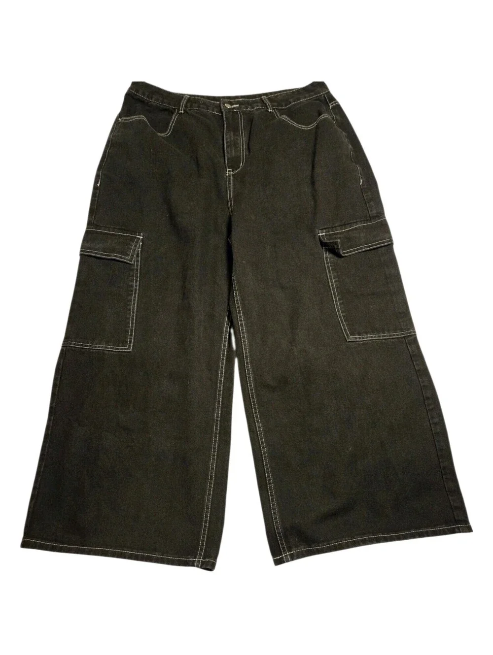 Cider Baggy Cargo Jeans Black White Stitching Wide Leg Skate Grunge Y2K 1X 18